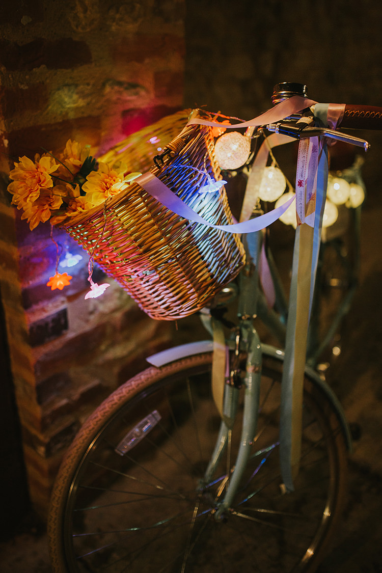 Bicycle Decor Cotton Ball Lights Colourful Quirky Down To Earth Wedding http://jenmarino.com/