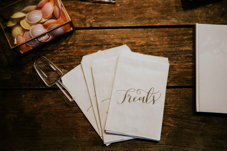 Sweets Treats Favours Table Printed Paper Bags Calligraphy Dreamy Blush Floral Wonderland Wedding http://www.stevebridgwoodphotography.co.uk/