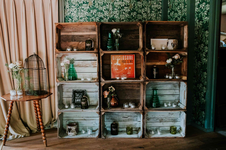 Props Bird Cage Crates Record Bottles Jars Candles Details Decor Dreamy Blush Floral Wonderland Wedding http://www.stevebridgwoodphotography.co.uk/