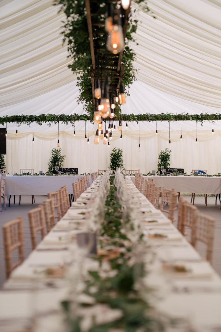 Festoon Filament Edison Bulb Lighting Foliage Greenery Industrial Glam Marquee Wedding http://www.stottandatkinson.com/