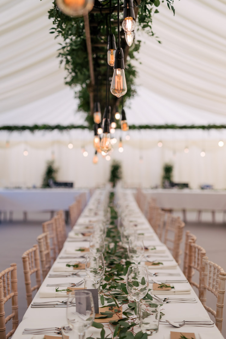 Festoon Filament Edison Bulb Lighting Foliage Greenery Industrial Glam Marquee Wedding http://www.stottandatkinson.com/