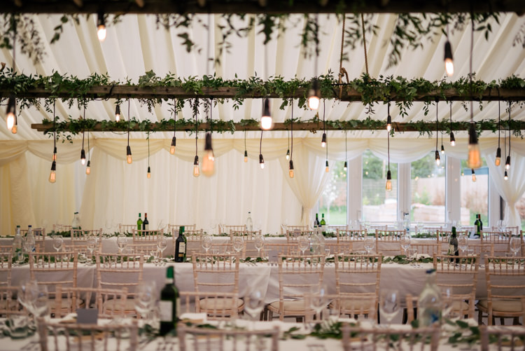 Festoon Filament Edison Bulb Lighting Foliage Greenery Industrial Glam Marquee Wedding http://www.stottandatkinson.com/