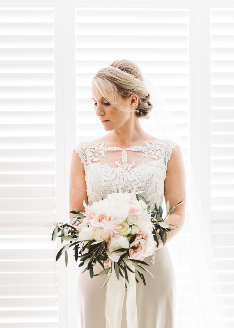 Bride Bridal Justin Alexander Bouquet Peonies Olive White Pink Rose Elegant Unique Pale Pink Tipi Wedding http://holliecarlinphotography.com/