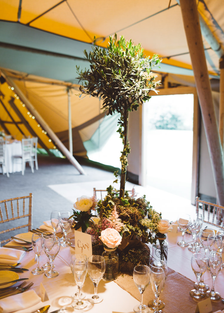 Table Centre Tree Bay Jar Rose Elegant Unique Pale Pink Tipi Wedding http://holliecarlinphotography.com/
