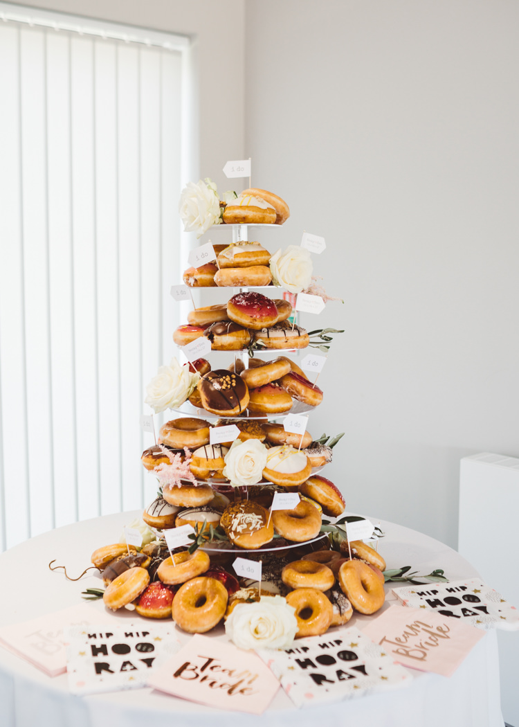 Donut Tower Cake Table Dessert Elegant Unique Pale Pink Tipi Wedding http://holliecarlinphotography.com/
