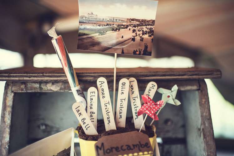 Table Plan Bucket Spade Lolly Sticks Rock Postcard Seating Chart Quirky Seaside Farm Wedding http://www.thomasthomasphotography.co.uk/