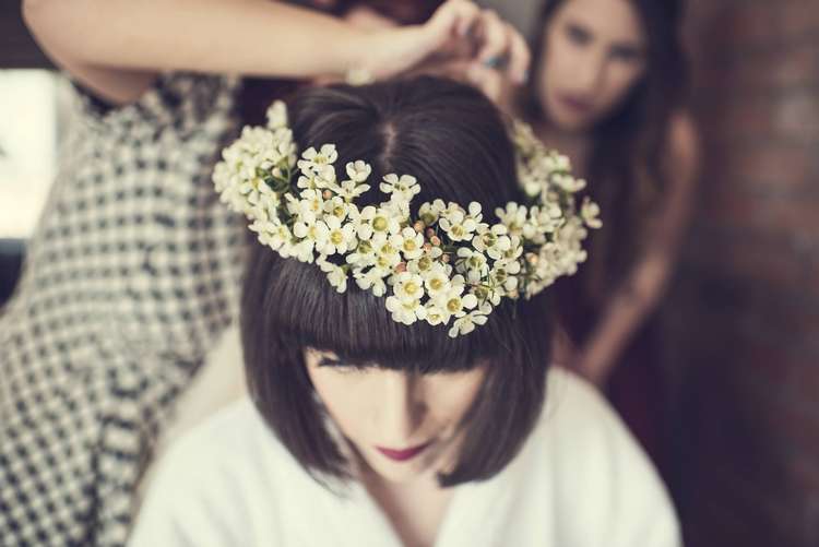 Bride Bridal Flower Crown Hairpiece Waxflower White Floral Quirky Seaside Farm Wedding http://www.thomasthomasphotography.co.uk/
