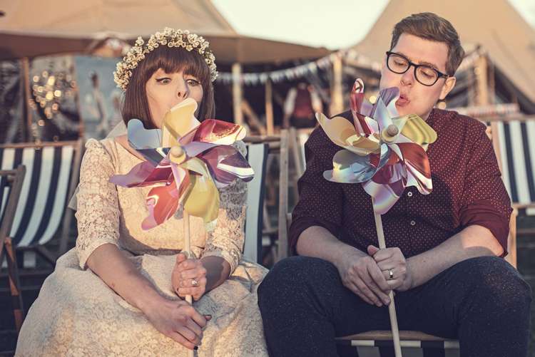 Pinwheel Kula Tsurdiu Bride Bridal Dress Waxflower Flower Crown Veil Next Groom Quirky Seaside Farm Wedding http://www.thomasthomasphotography.co.uk/