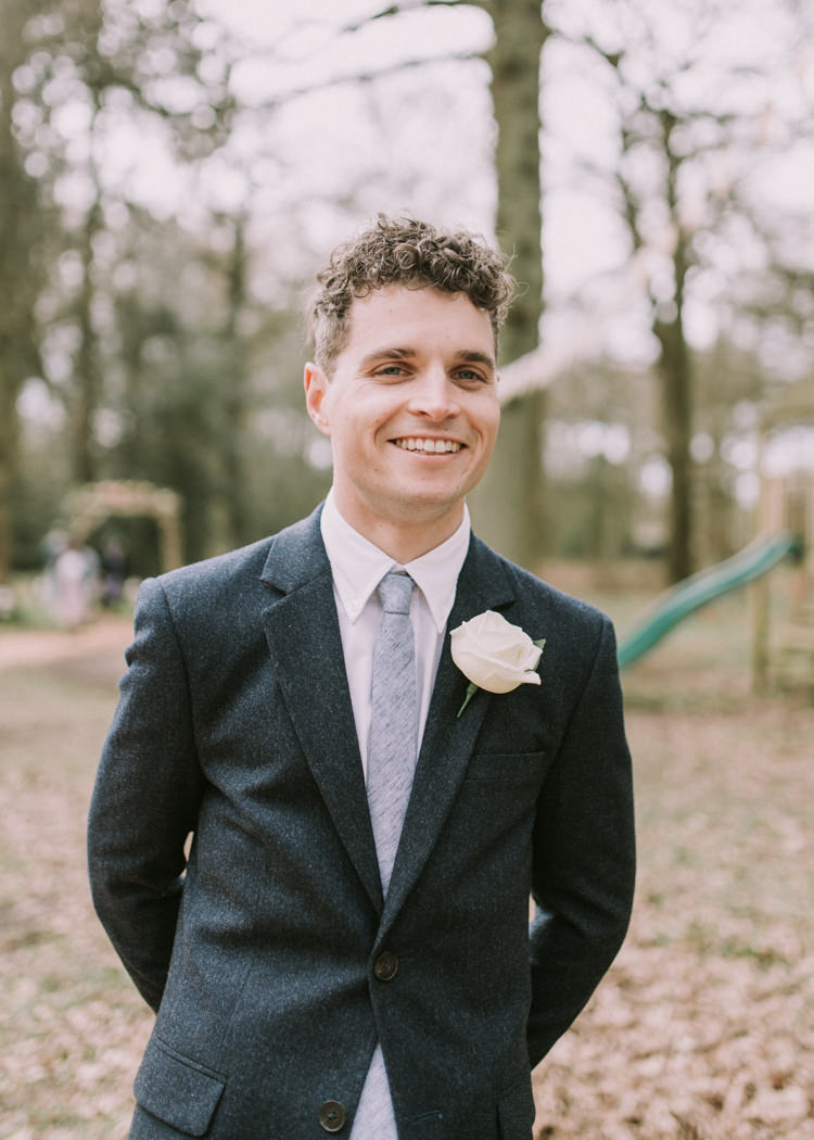 Groom Jack Wills Jacket Blue Tie Mismatched Magical Cosy Forest Tipi Wedding http://katewatersphotography.com/