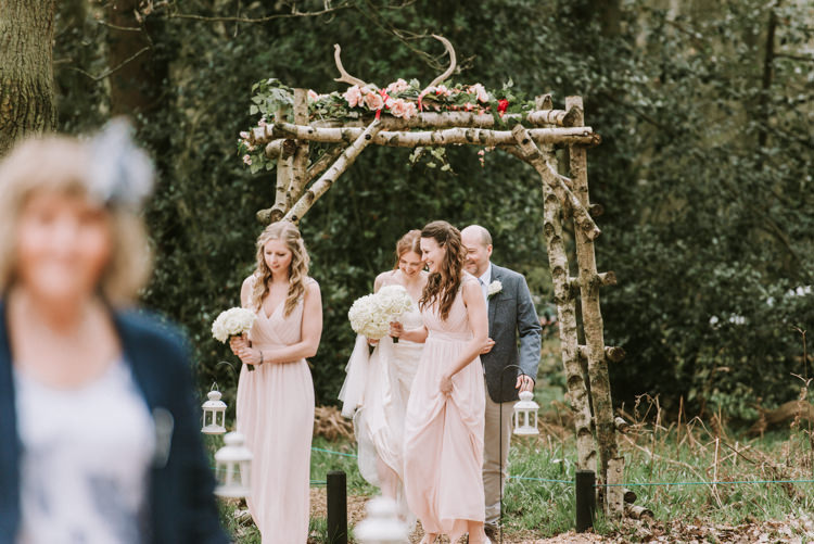 Wood Archway Antler Floral Flowers Pink Bridesmaids Magical Cosy Forest Tipi Wedding http://katewatersphotography.com/