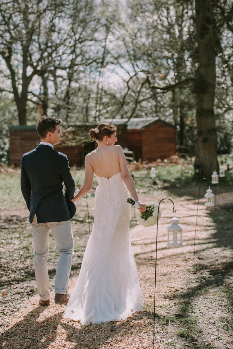 Bride Bridal Maggie Sottero Gown Dress Low Back Champagne Overlay Groom Jack Wills Zara Chinos Mismatched Shepherds Crook Lanterns Magical Cosy Forest Tipi Wedding http://katewatersphotography.com/