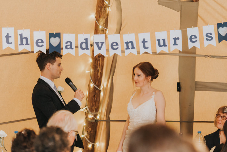 Letter Bunting Decor Detail Maggie Sottero Bride Jack Wills Groom Magical Cosy Forest Tipi Wedding http://katewatersphotography.com/