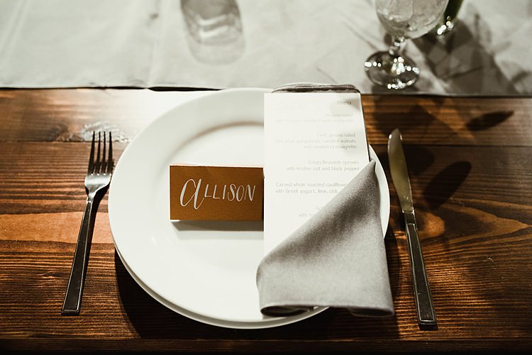 Calligraphy White Brown Card Place Names Hip Art Gallery Wedding Colorado http://www.lisarundallphotography.com/