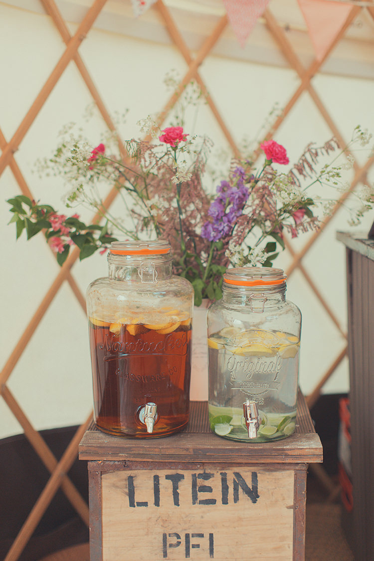 Drink Dispensers Whimsical Countryside Yurt Wedding http://jamesgreenphotographer.co.uk/