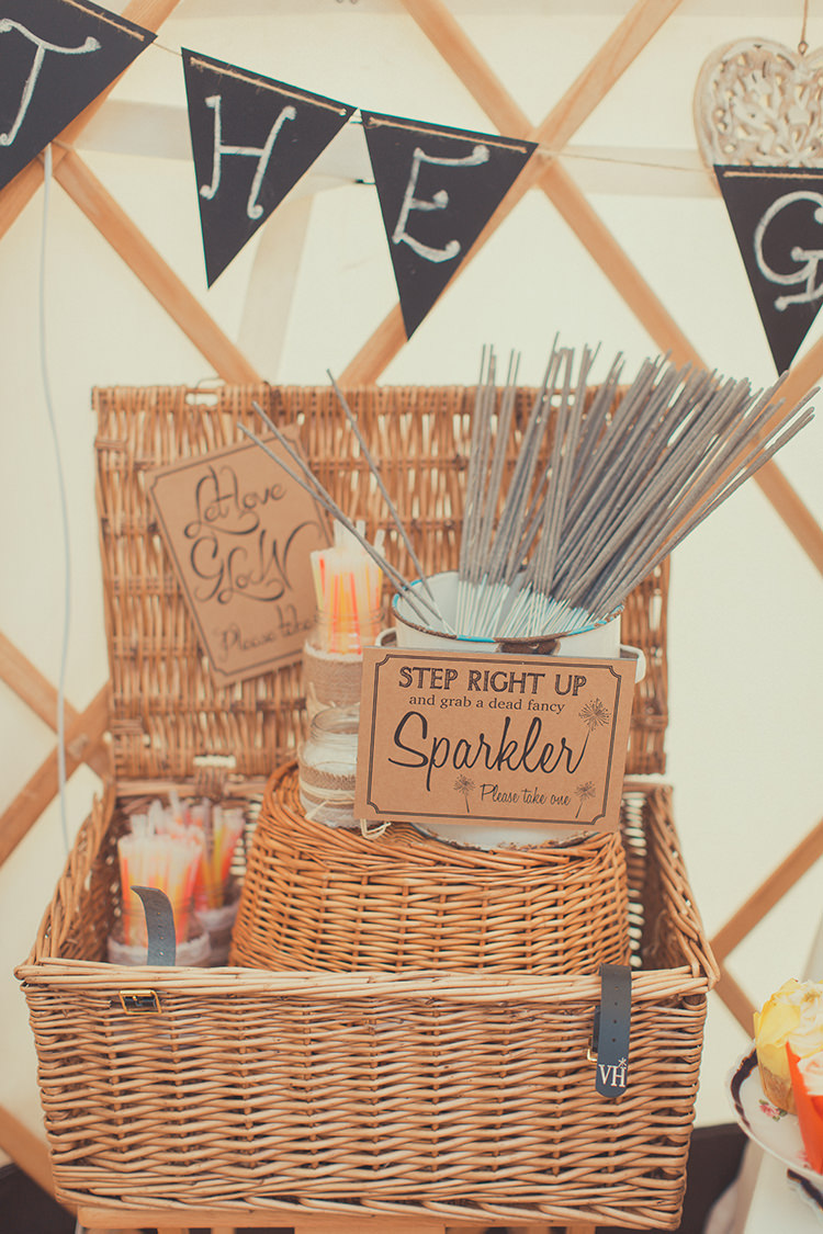 Sparklers Hamper Basket Whimsical Countryside Yurt Wedding http://jamesgreenphotographer.co.uk/
