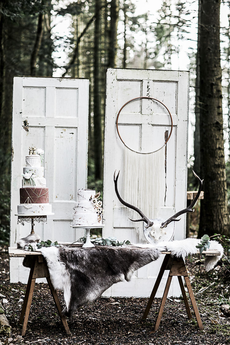 Cake Table Trestle Door Backdrop Bohemian Macramé Woodland Wedding Ideas https://samieleephotography.com/