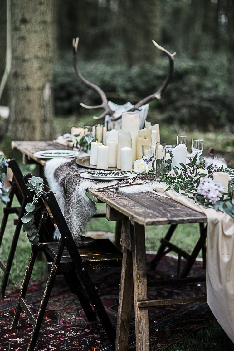 Rustic Wooden Decor Table Scape Chairs Bohemian Macramé Woodland Wedding Ideas https://samieleephotography.com/