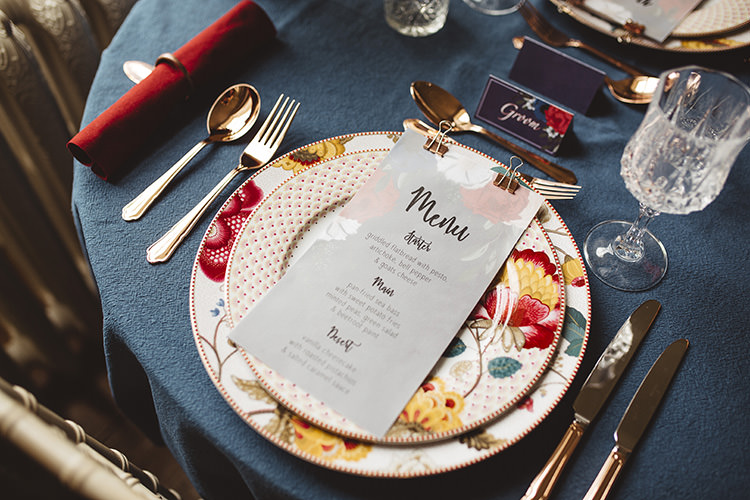 Place Setting Floral Stationery Menu Dutch Masters Wedding Inspiration https://www.kindredphotography.co.uk/