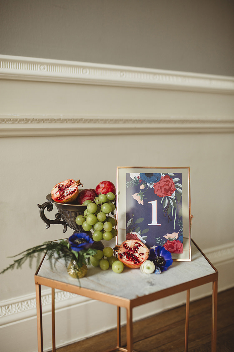 Floral Table Number Marble Copper Decor Dutch Masters Wedding Inspiration https://www.kindredphotography.co.uk/