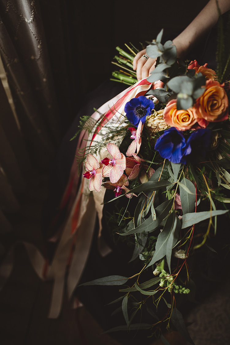 Ribbon Bouquet Orchid Bride Bridal Flowers Dutch Masters Wedding Inspiration https://www.kindredphotography.co.uk/
