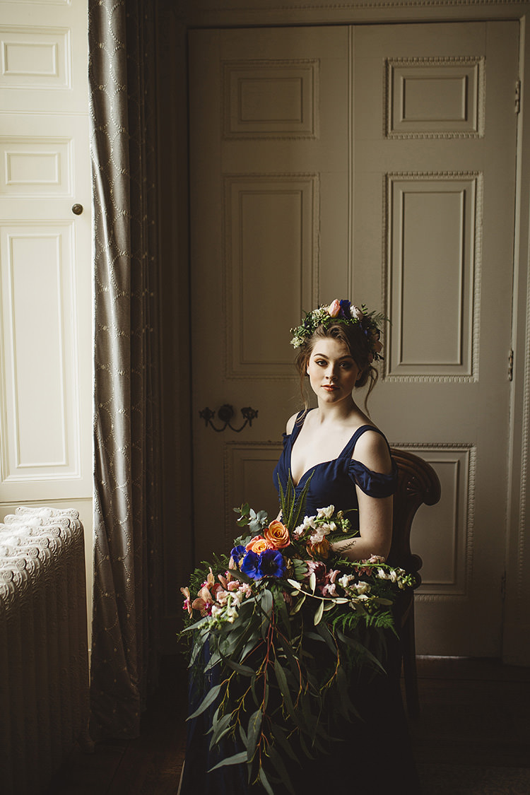 Off Shoulder Navy Blue Bride Bridal Gown Dress Dutch Masters Wedding Inspiration https://www.kindredphotography.co.uk/