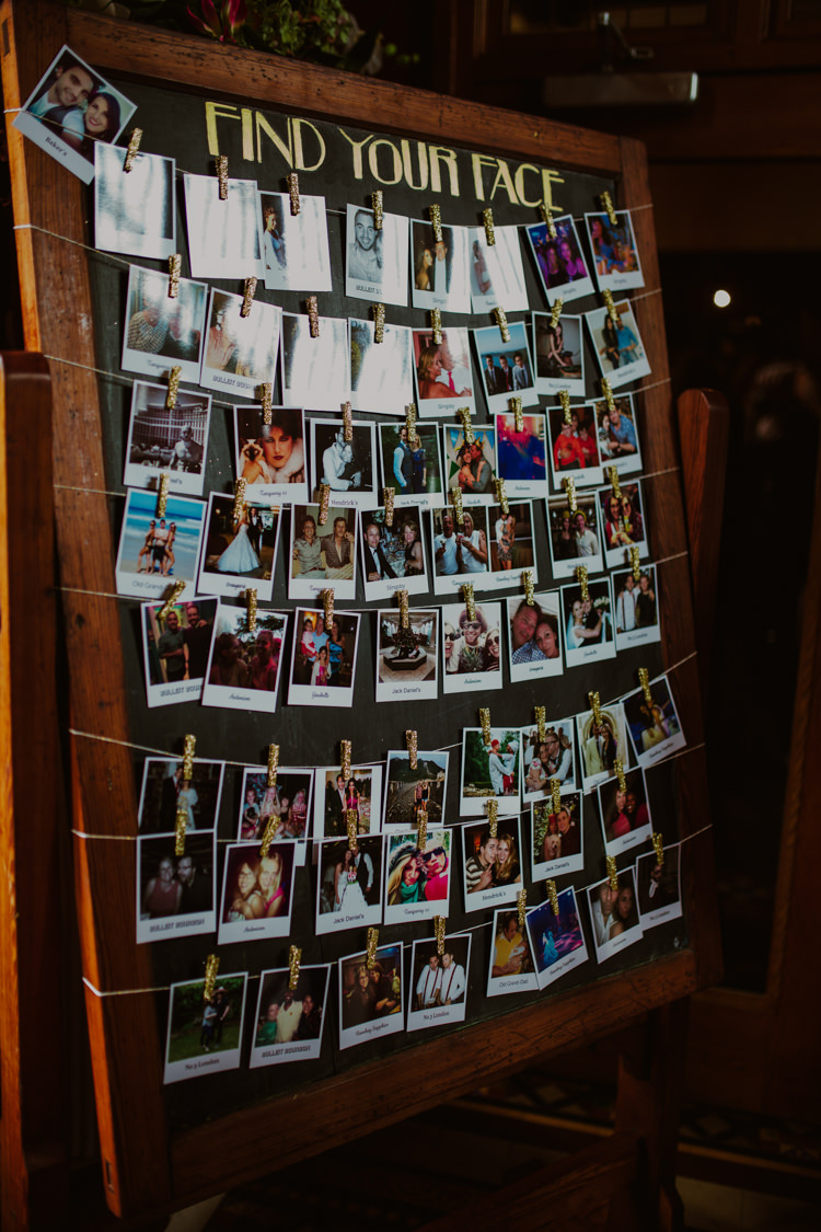 Table Plan Seating Chart Pegs String Polaroids Wood Frame Find Your Face 1920s Speakeasy Country House Glamour Wedding https://www.bearscollective.com/