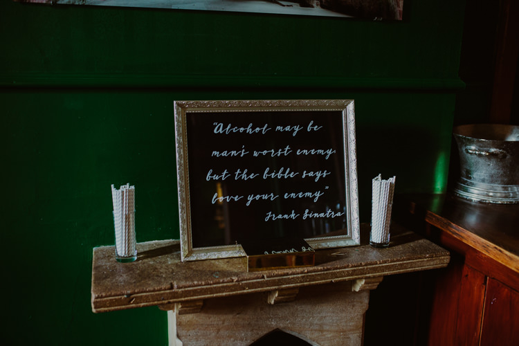 Handwritten Mirror Sign Stripy Straws Alcohol Modern Calligraphy 1920s Speakeasy Country House Glamour Wedding https://www.bearscollective.com/