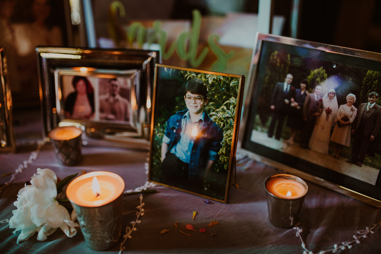 Photo Table Family Photographs Votive Candles Parents Grandparents 1920s Speakeasy Country House Glamour Wedding https://www.bearscollective.com/