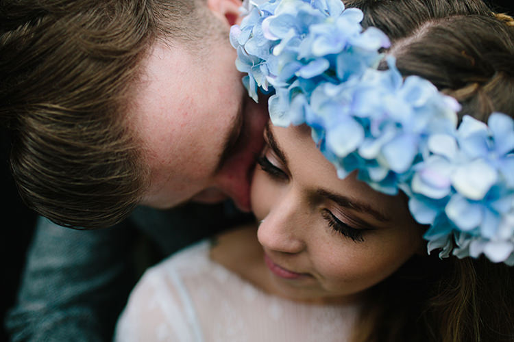 Blue Hydrangea Flower Crown Bride Bridal Indie Outdoorsy Cowshed DIY Wedding http://www.danhoughphoto.com/