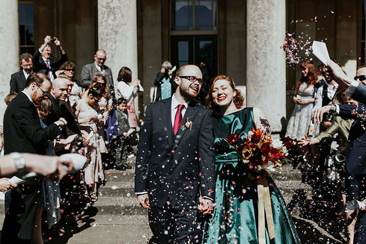 Confetti Throw Bride Groom All The Colours Quirky Dinosaur Wedding https://leahlombardi.com/