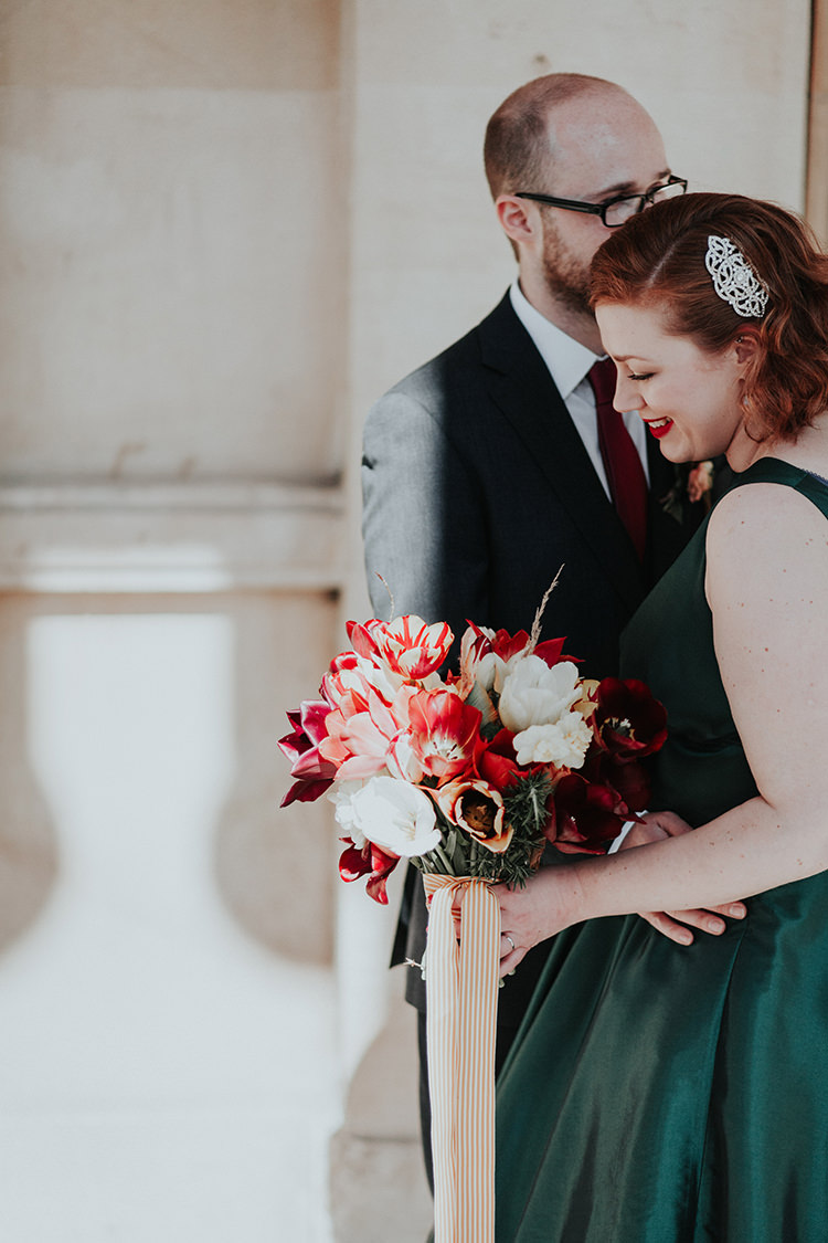 Red Tulip Bouquet Flowers Bride Bridal Ribbon All The Colours Quirky Dinosaur Wedding https://leahlombardi.com/