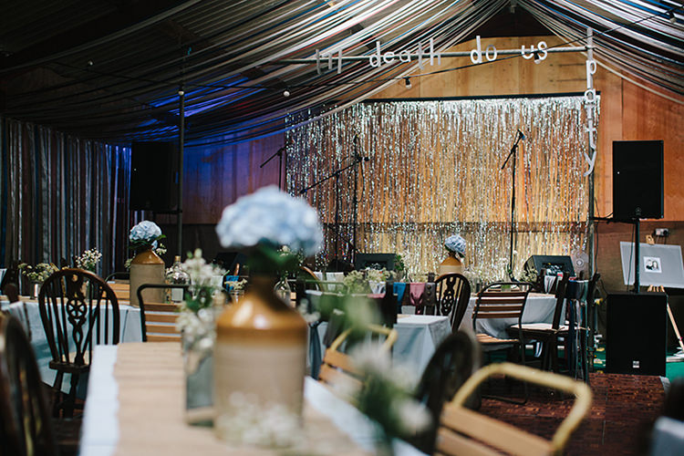 Barn Decor Ribbons Ceiling Streamers Backdrop Indie Outdoorsy Cowshed DIY Wedding http://www.danhoughphoto.com/
