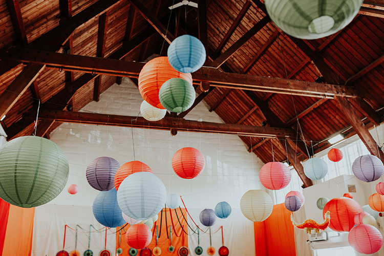 Hanging Multicolour Lanters All The Colours Quirky Dinosaur Wedding https://leahlombardi.com/