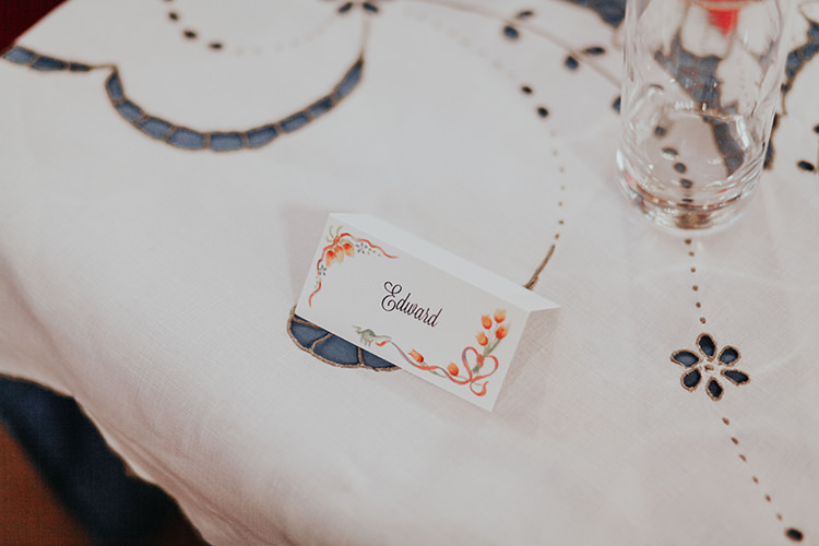 Floral Place Name Card All The Colours Quirky Dinosaur Wedding https://leahlombardi.com/
