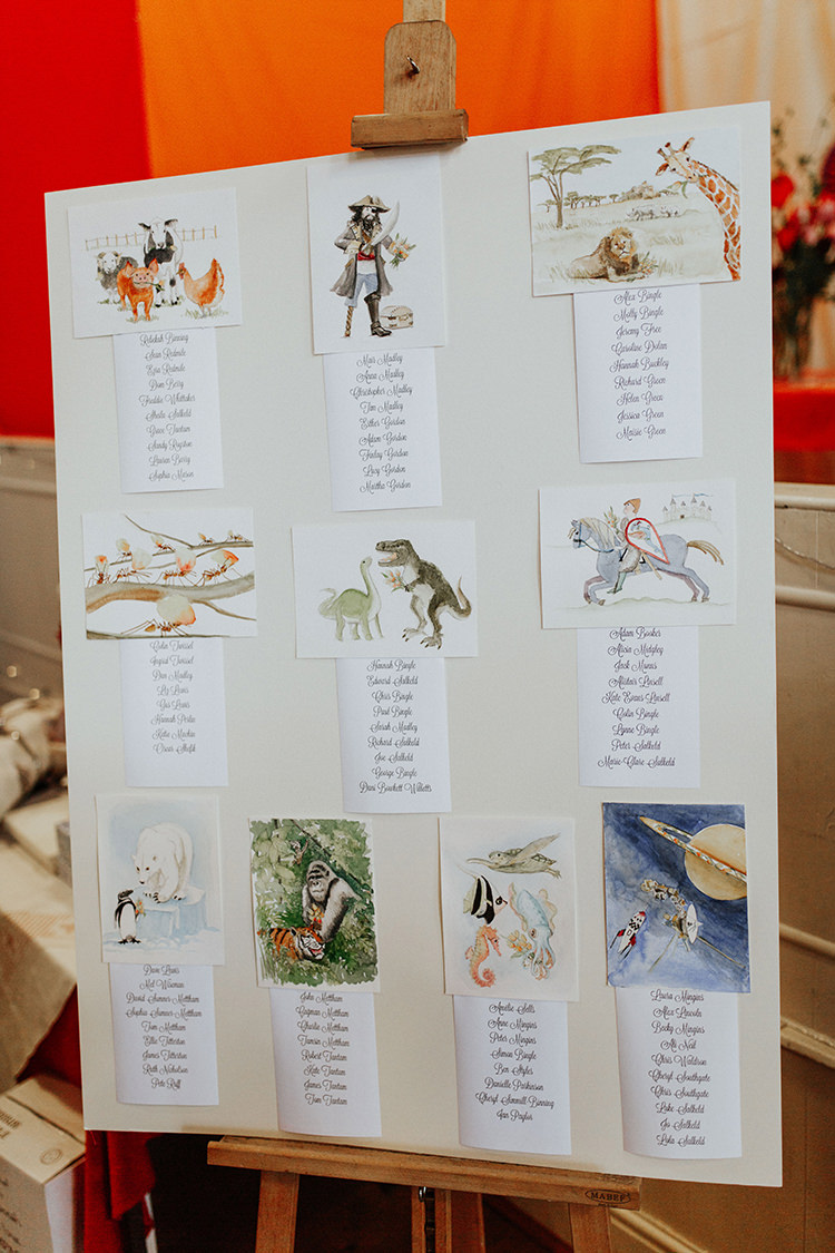 Watercolour Table Plan Seating Chart All The Colours Quirky Dinosaur Wedding https://leahlombardi.com/