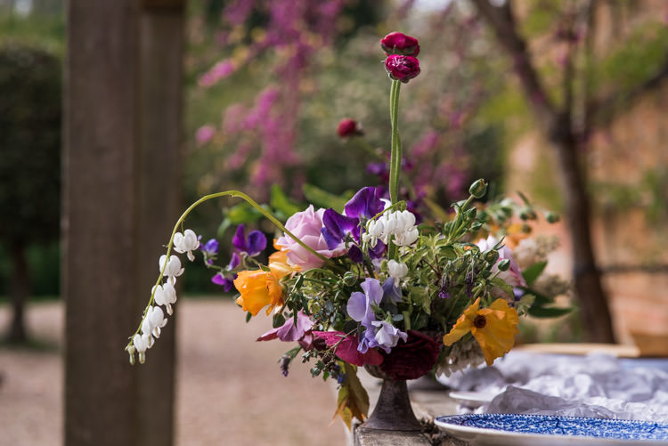 Urn Flowers Wild Natural Whimsical Table Decor Centrepiece Ranunculus Rose First Look Wedding Ideas Country Estate Garden http://annamorganphotography.co.uk/