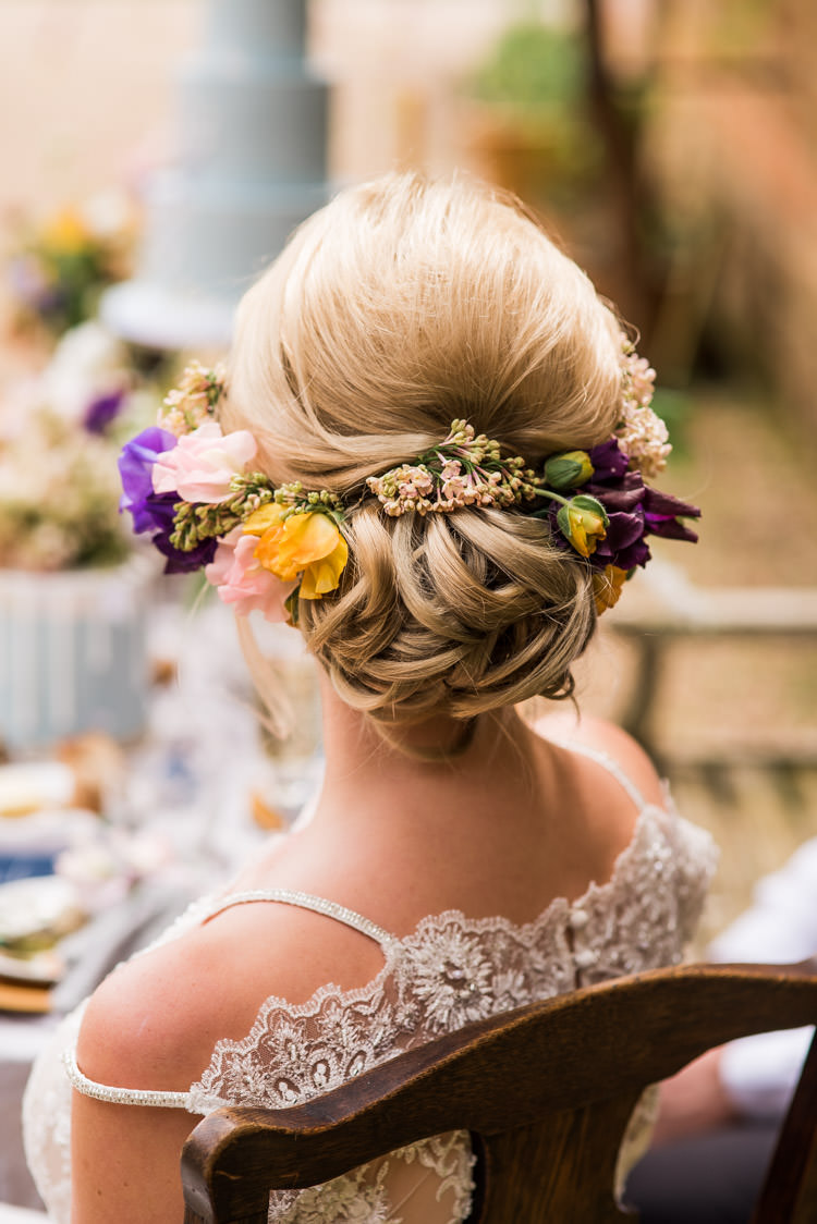 Hair Bride Bridal Style Up Do Flowers Rustic First Look Wedding Ideas Country Estate Garden http://annamorganphotography.co.uk/