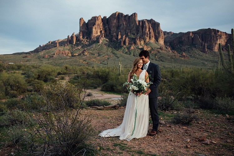 Bride Groom Close Romantic Desert Elopement Ideas http://beginningandendphoto.com/