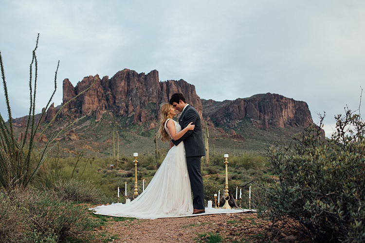 Bride Groom Close Romantic Desert Elopement Ideas http://beginningandendphoto.com/