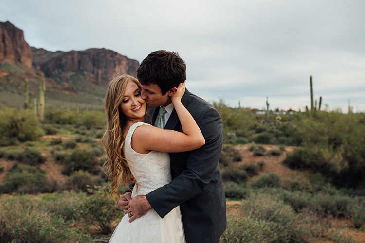 Bride Groom Kiss Romantic Desert Elopement Ideas http://beginningandendphoto.com/