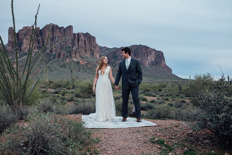 Bride Groom Rug Romantic Desert Elopement Ideas http://beginningandendphoto.com/