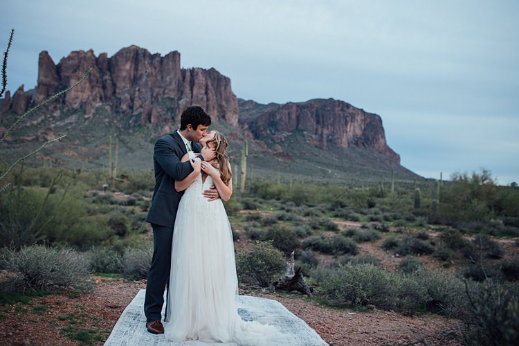Bride Groom Kiss Romantic Desert Elopement Ideas http://beginningandendphoto.com/