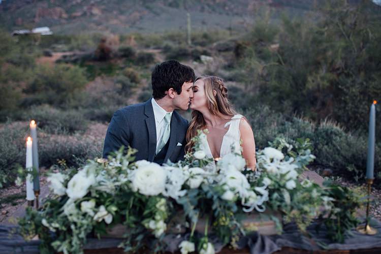 Bride Groom Table Decor Romantic Desert Elopement Ideas http://beginningandendphoto.com/