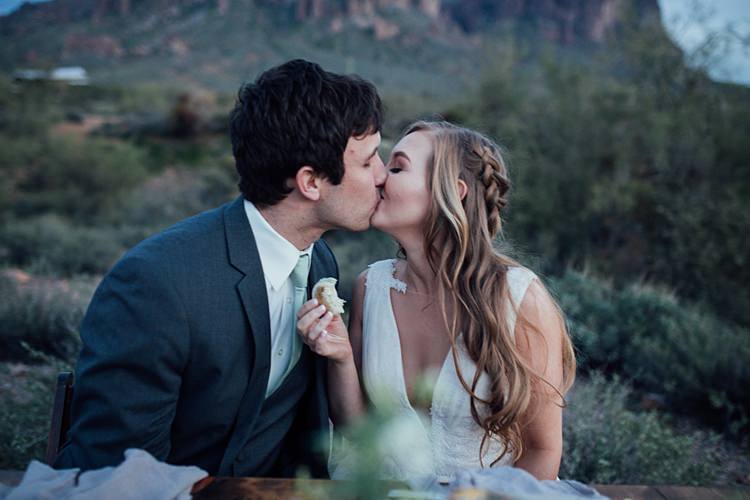Bride Groom Kiss Romantic Desert Elopement Ideas http://beginningandendphoto.com/