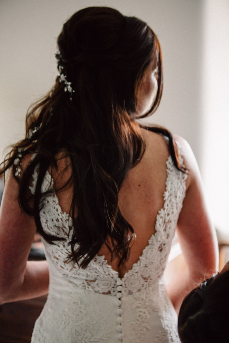 Low V Back Lace Dress Gown Bride Bridal Delightfully Stylish Spring Wedding in the Lake District http://jamiedunnphotography.com/