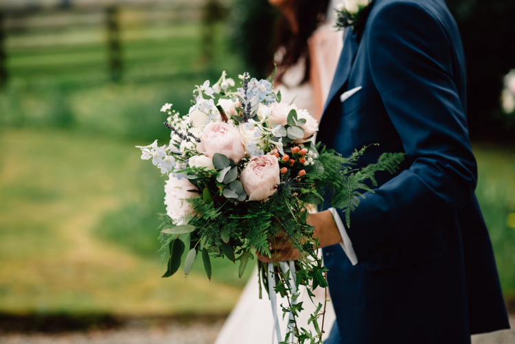 Bouquet Flowers Bride Groom Peony Fern Delightfully Stylish Spring Wedding in the Lake District http://jamiedunnphotography.com/