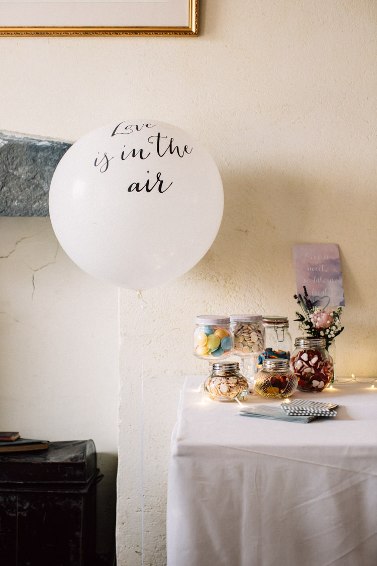 Sweets Sweetie Table Balloon Delightfully Stylish Spring Wedding in the Lake District http://jamiedunnphotography.com/