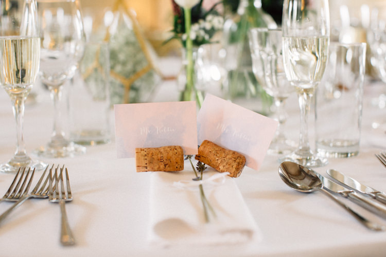 Cork Place Name Card Place Setting Delightfully Stylish Spring Wedding in the Lake District http://jamiedunnphotography.com/