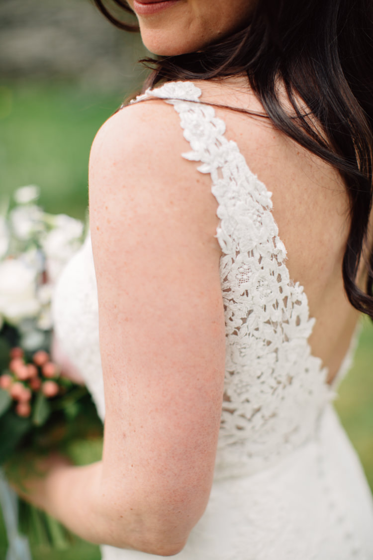 Lace Strap Dress Gown Bride Bridal Buttons Back Delightfully Stylish Spring Wedding in the Lake District http://jamiedunnphotography.com/