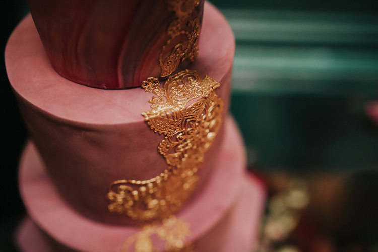 Gold Pink Cake Floral Marble Modern Jewel Tone Asian Fusion Wedding Ideas http://liannegrayphotography.com/ 